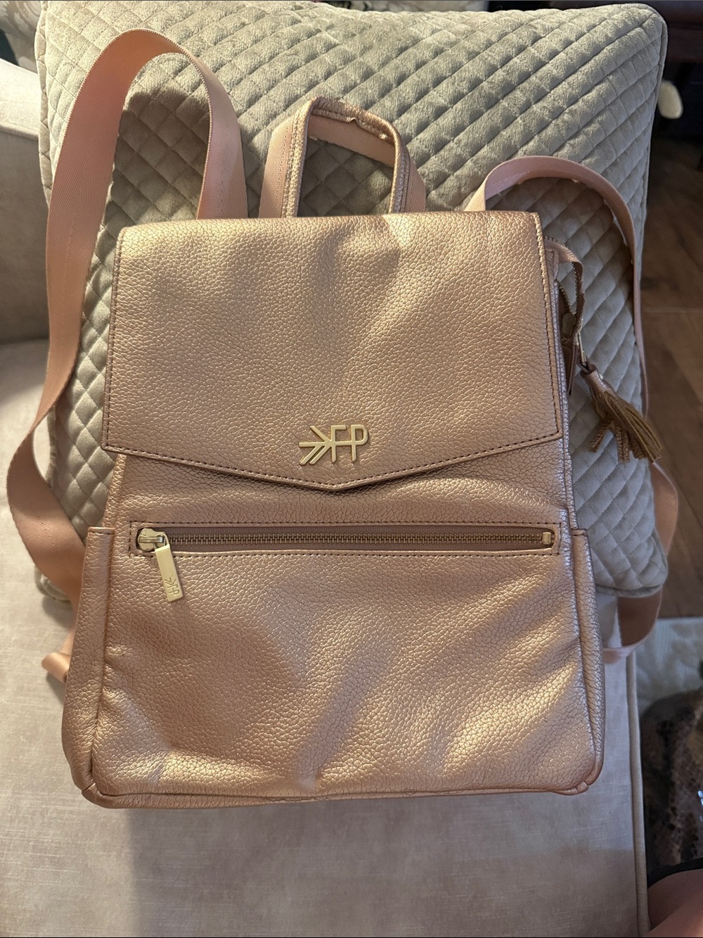Freshly Picked Rose Gold Pebbled Leather Backpack Purse